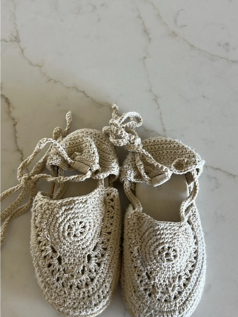 Zara Kids Crochet Lace-Up Espadrille Sandals in Beige